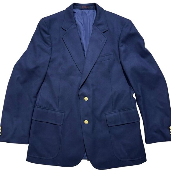 English Manor Men’s 41 R Jacket Blazer 100% Wool Gold Buttons Navy Blue Vintage - Picture 1 of 10